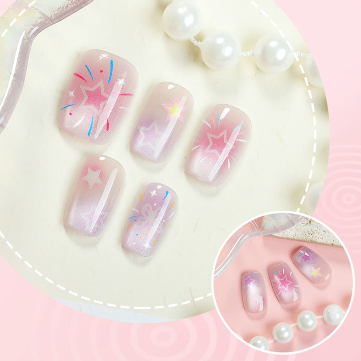 Artistic Press-On Nail Set with Celestial Designs
