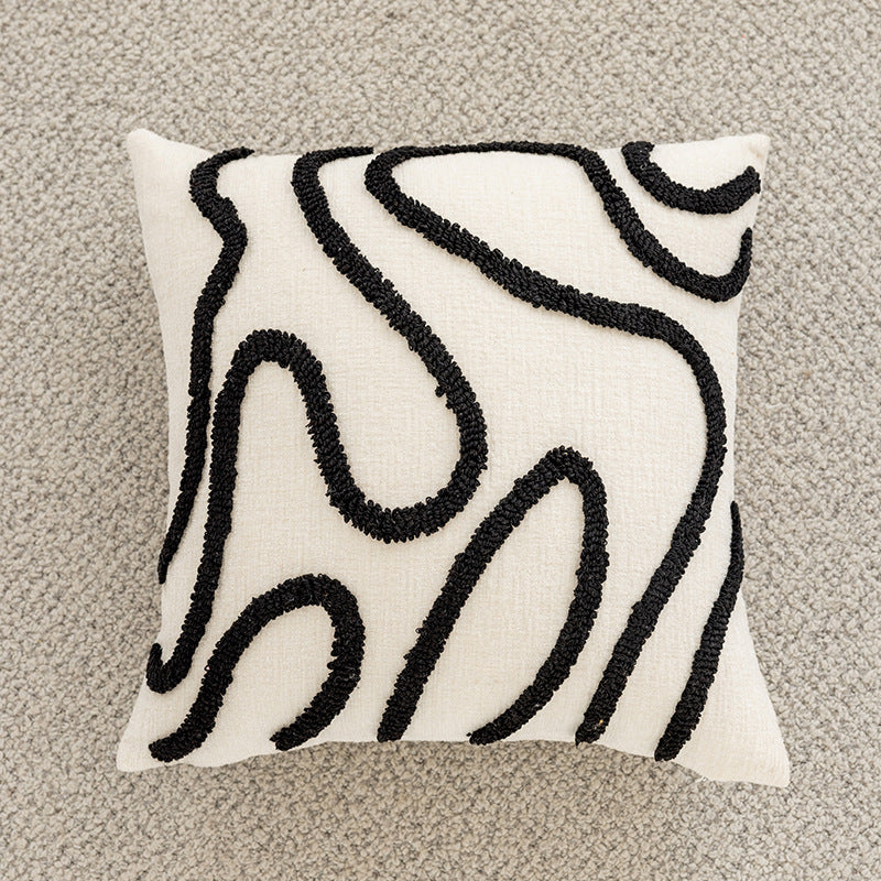 Hand-Tufted Abstract Loop-Squiggle Square Throw Pillow Cover with Hidden Zipper