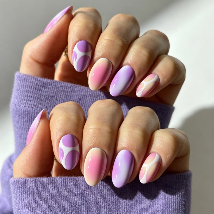 Artistic Glossy Press-On Nail Set with Decorative Abstract Patterns Kalsten