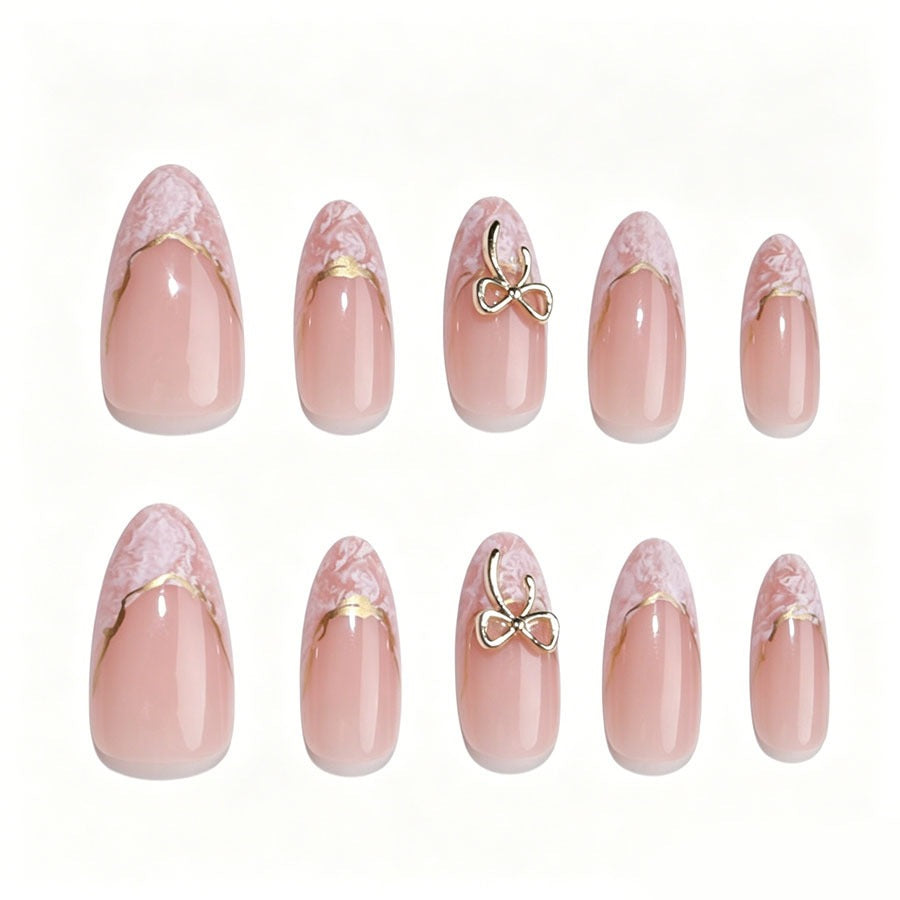 Stiletto Artificial Nail Set with Elegant Golden Accents Kalsten