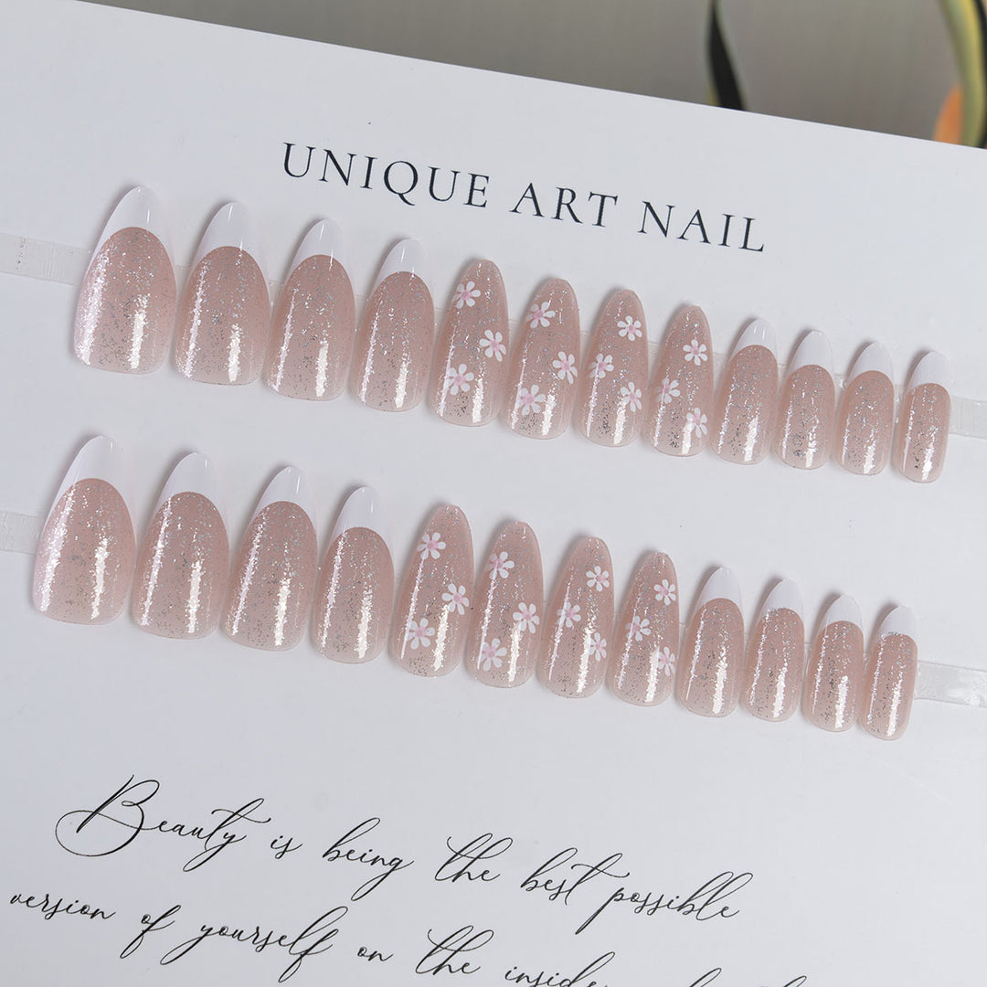 Glittery Floral Press-On Nails