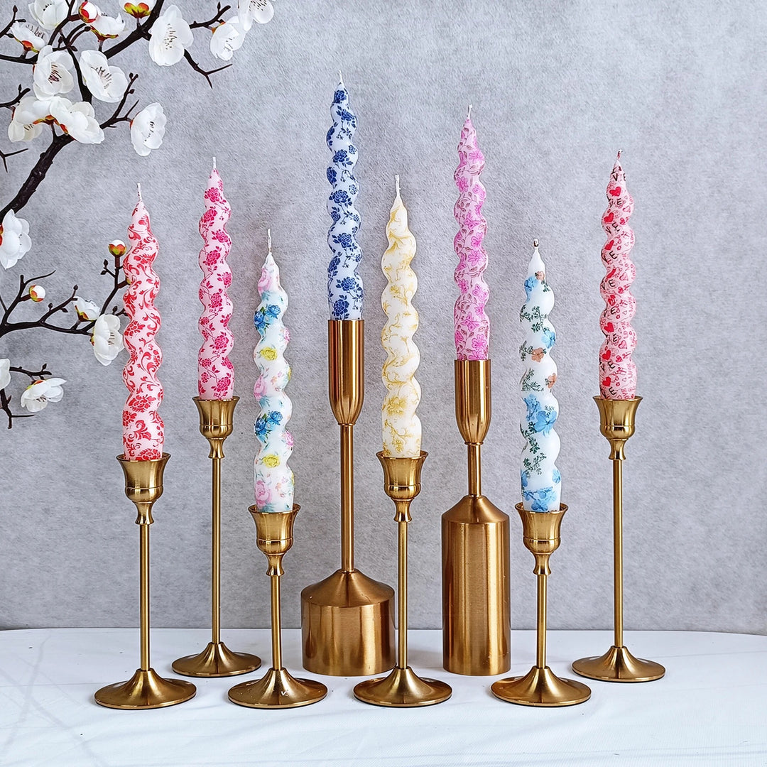 Spiral Printed Decorative Taper Candles for Table Centerpiece Styling