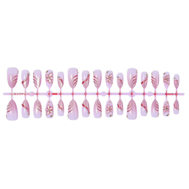Decorative Press-On Nail Set with Floral and Gem Accents kalsten 1788495783