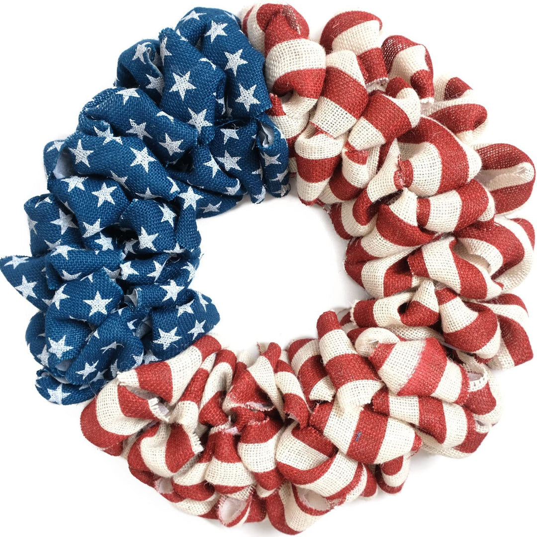 Unisex nan patriotic burlap looped front door wreath with star and stripe Americana pattern Kalsten