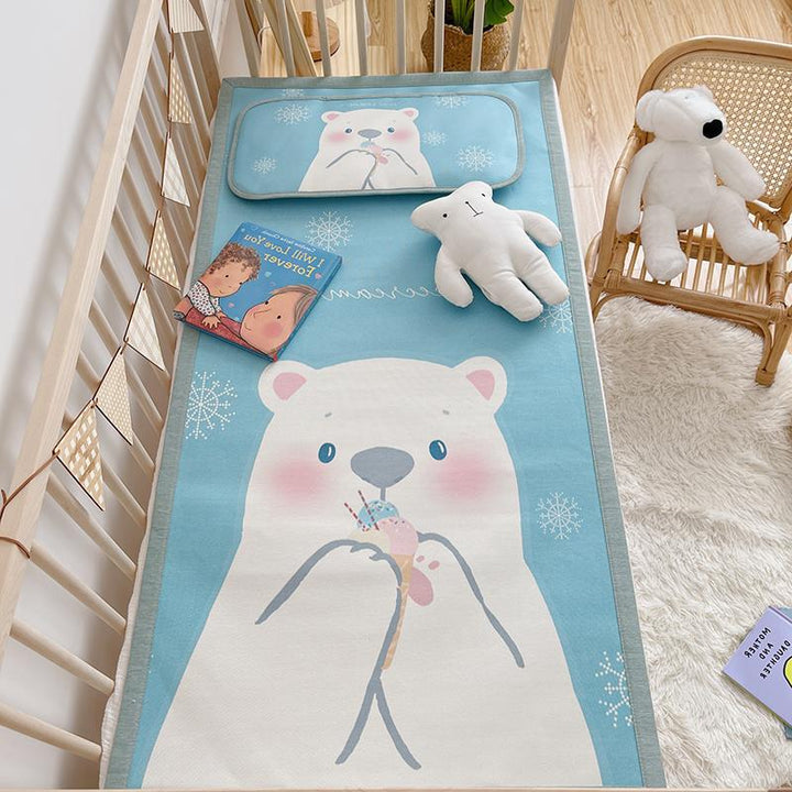Padded baby crib mattress with good night print, non-slip bottom and wipeable cover