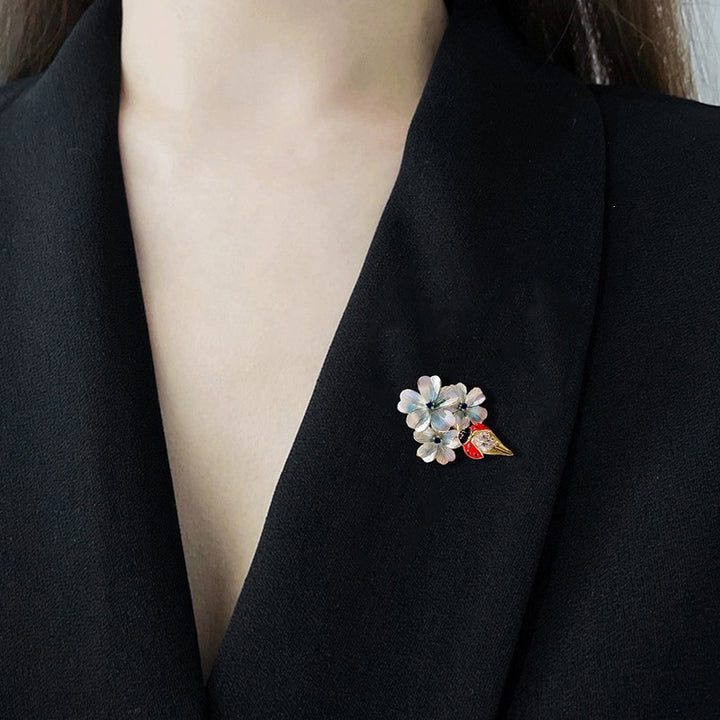 Flower brooch with ladybug and crystal Kalsten