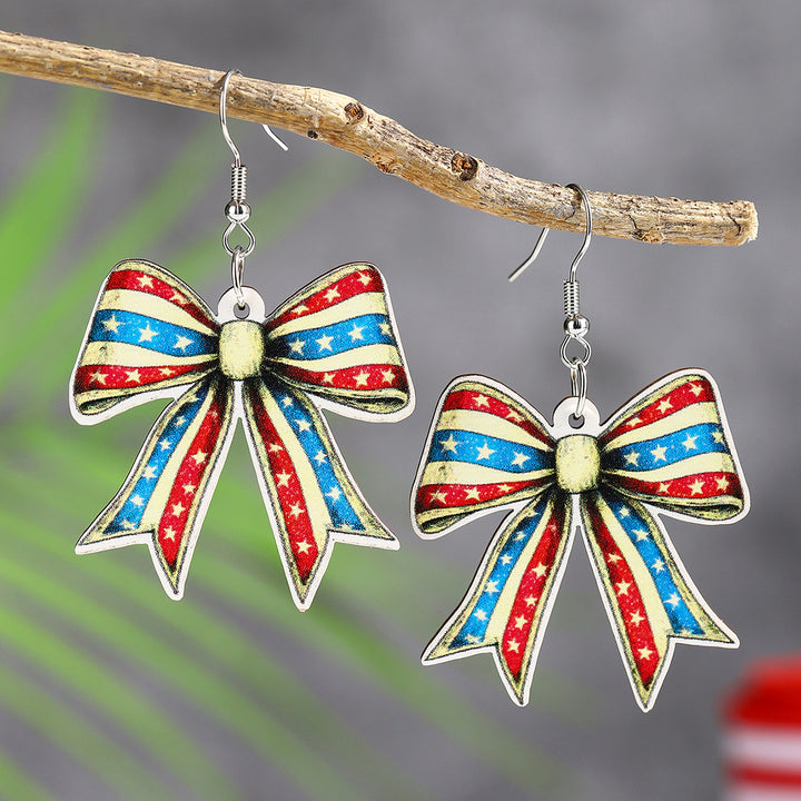 Ladies nan lightweight wooden earrings bow pendant with hook closure and vintage pattern Kalsten
