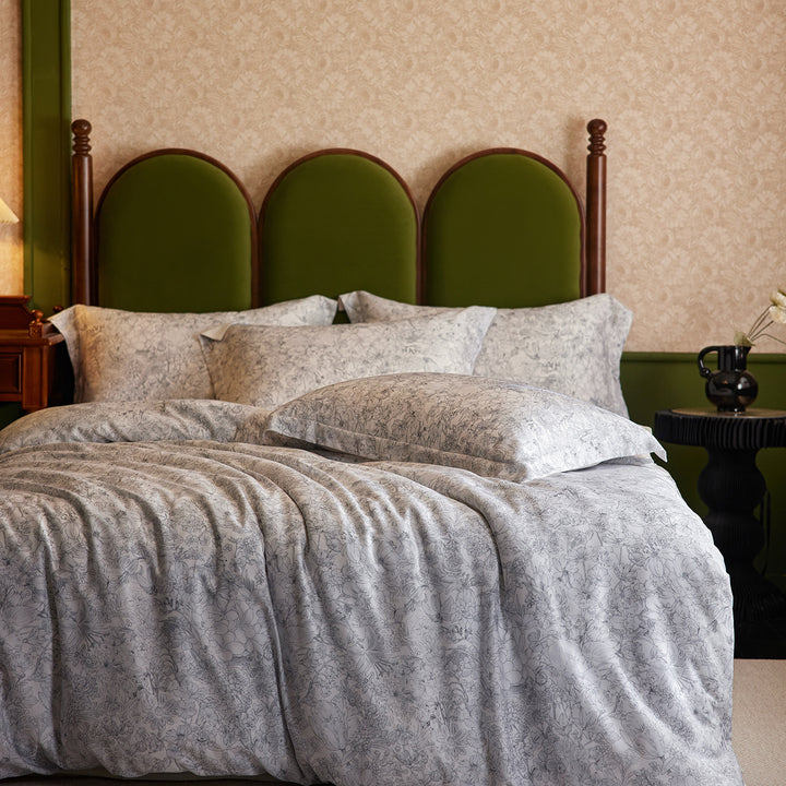 Premium cotton satin bedding set with watercolor wildflower print and extra soft satin finish