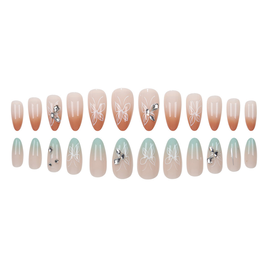 Decorative Stiletto Press-On Nails with Artistic Butterfly Accents Kalsten