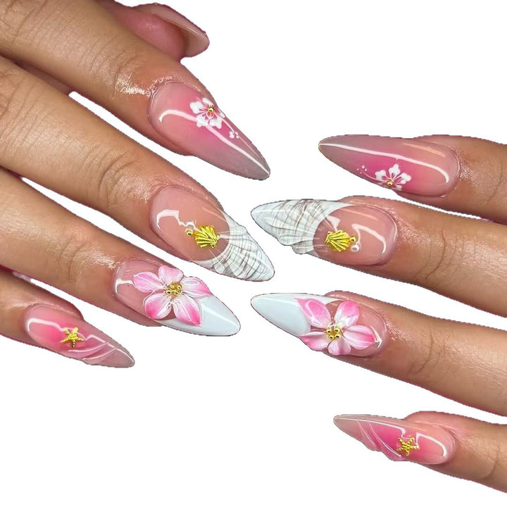 Floral-Designed Acrylic Nail Enhancements Kalsten