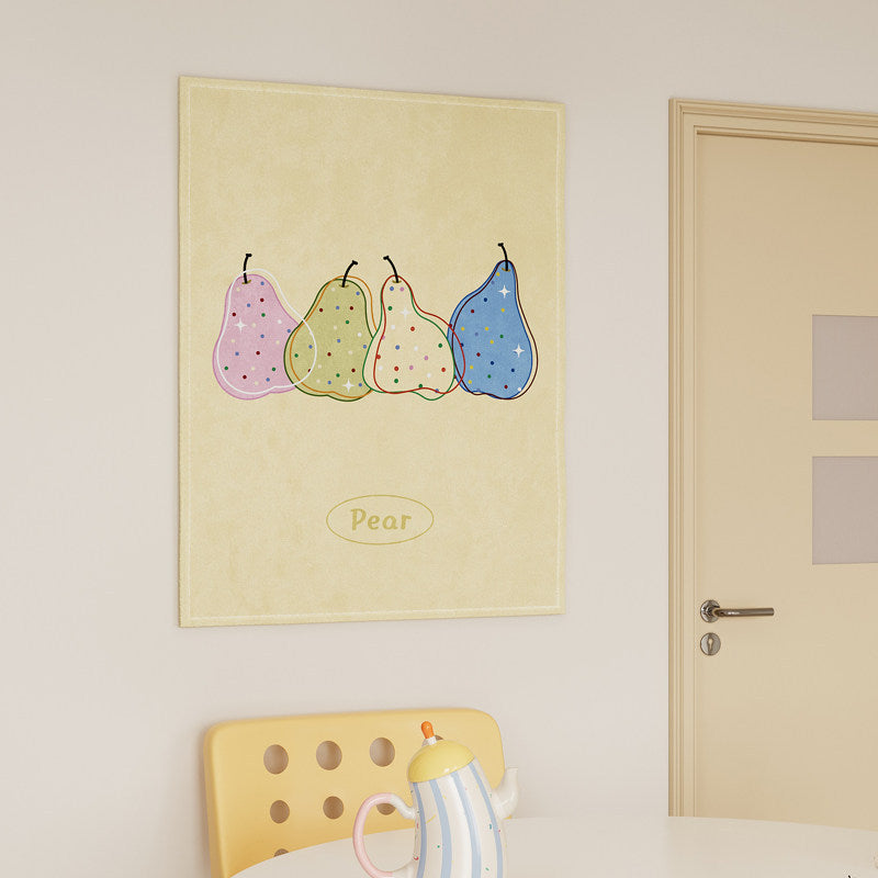 Illustrated Multi-Color Apple Print Cotton-Linen Wall Tapestry Panel