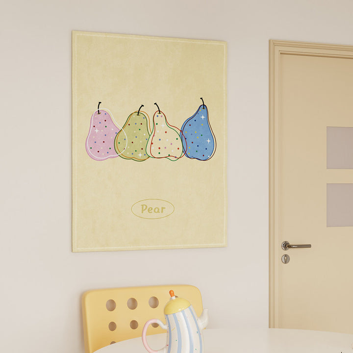 Illustrated Multi-Color Apple Print Cotton-Linen Wall Tapestry Panel