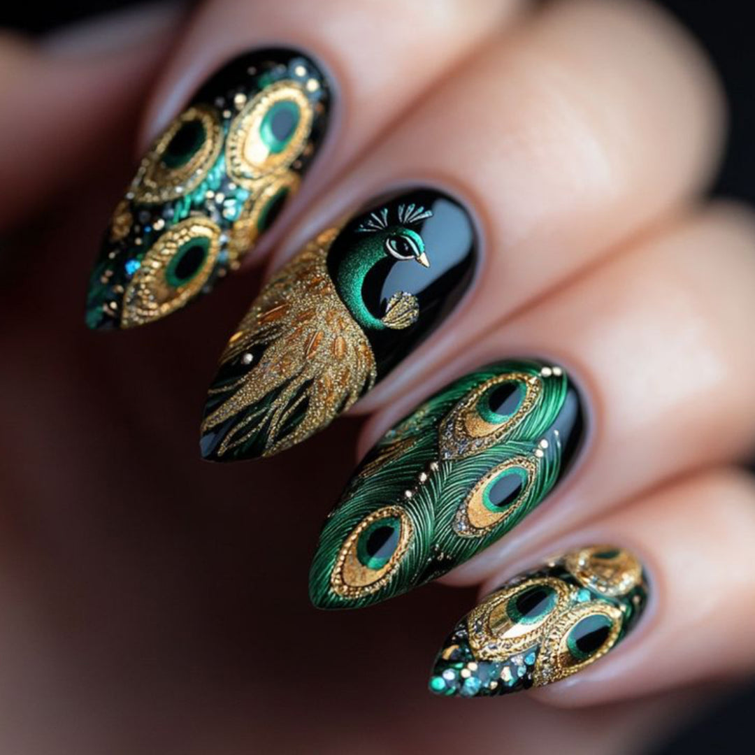 Peacock-Inspired 3D Nail Art Set Kalsten
