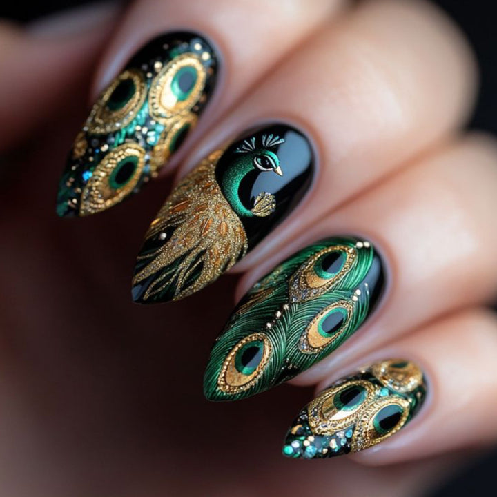 Peacock-Inspired 3D Nail Art Set Kalsten
