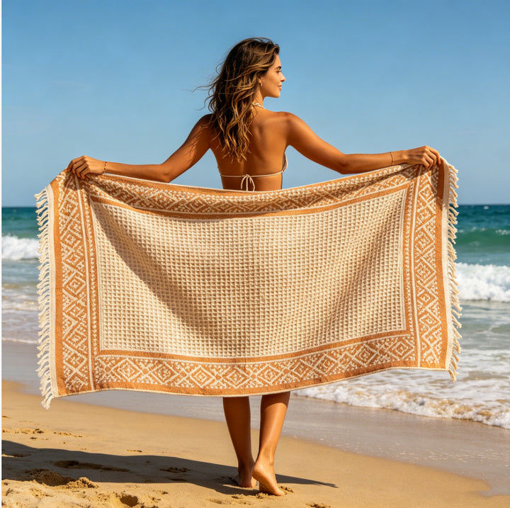 Beach towel with a vibrant tropical flower and leaf design Kalsten