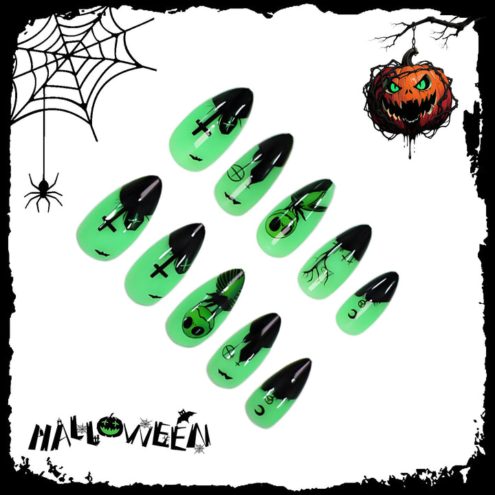 Halloween Artificial Nail Set with Creative Spooky Designs Kalsten
