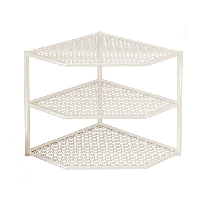Triple-Tier Corner Metal Mesh Storage Shelf Unit for Bathroom Kitchen Living Room