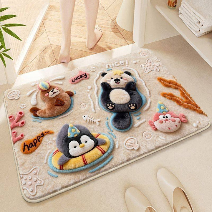 Cartoon-Themed Plush Bath Mat for Bathroom