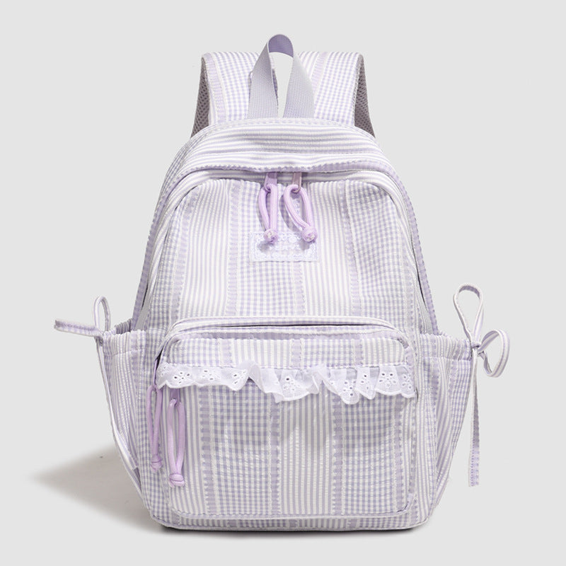 Stylish Striped Backpack with Lace Trim Kalsten