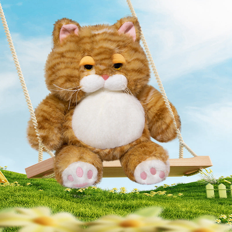 Chubby Plush Tabby Cat Sitting Cuddler with Embroidered Face, Whiskers & Bean-Fill Base Kalsten