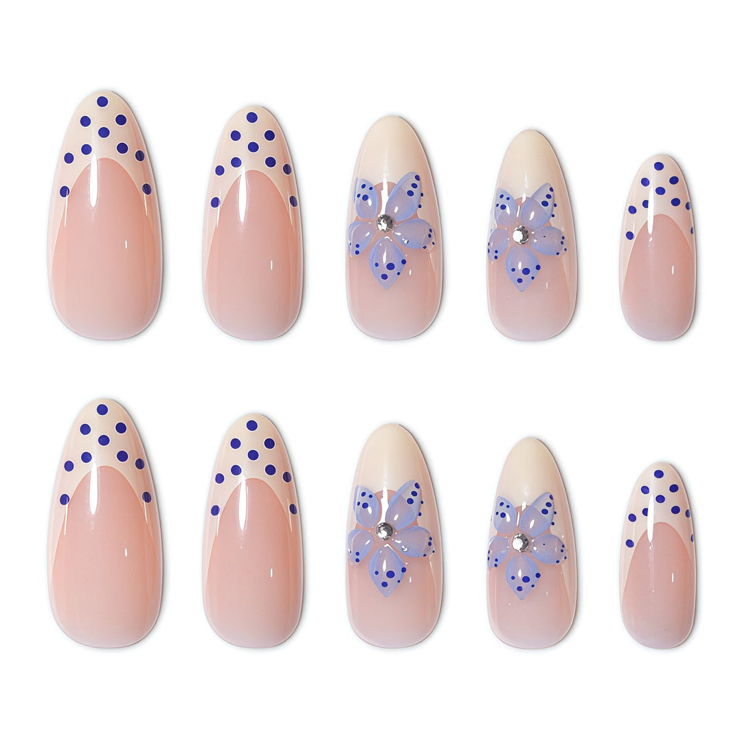 Artistic Floral White Tip Press-On Nails Kalsten
