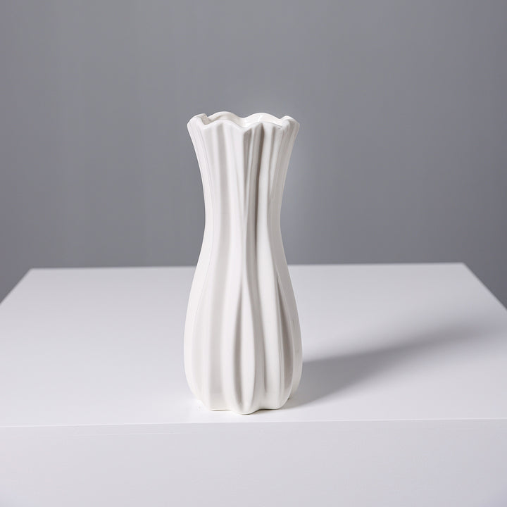 Elegant Fluted White Ceramic Vase Kalsten
