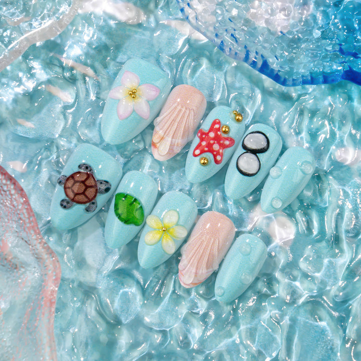 Artistic Summer-Inspired Press-On Nail Art Set Kalsten