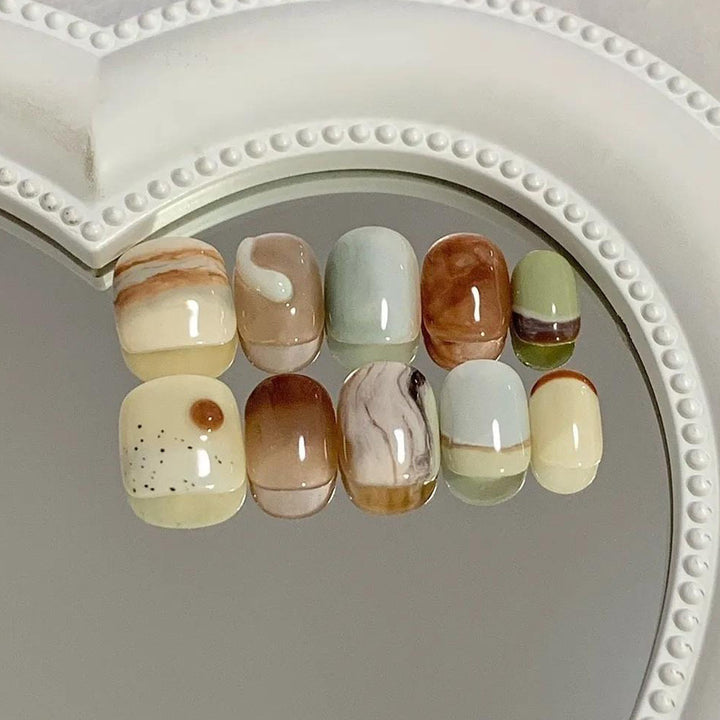 Luxury Artificial Nails In Elegant Marble Design Kalsten