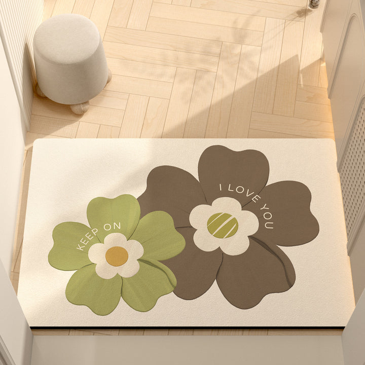 Whimsical Floral Motif Memory Foam Bath Mat