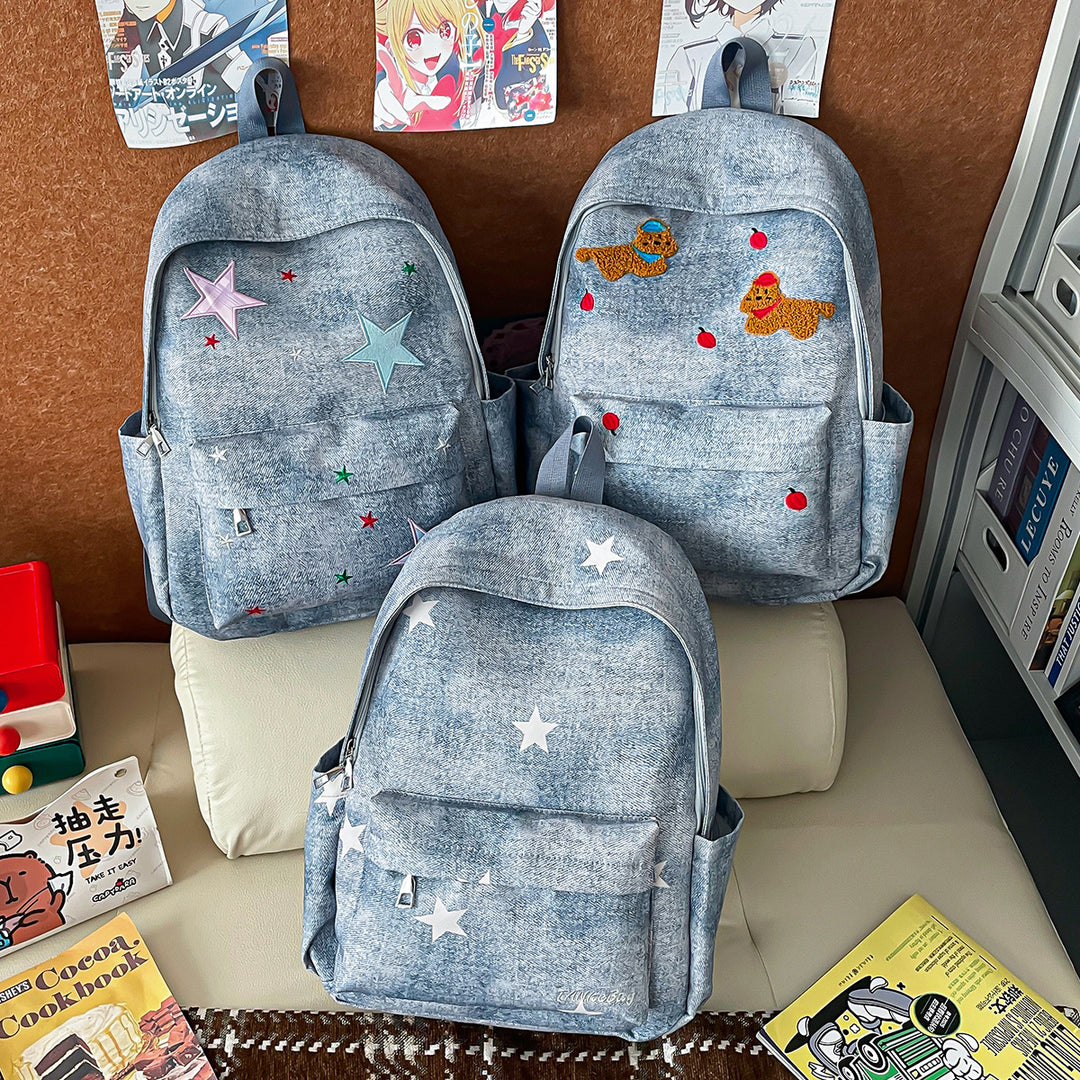 Casual Star-Print Denim Backpack Kalsten