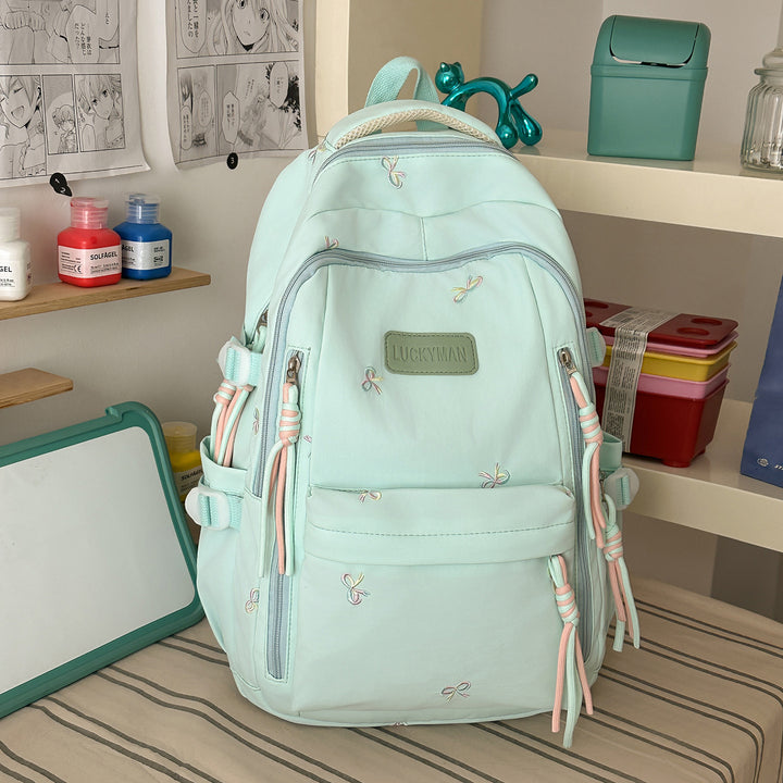 Embroidered Multi-Pocket School Backpack