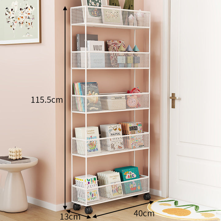 Industrial Metal Mesh Four-Tier Narrow Bookshelf Organizer