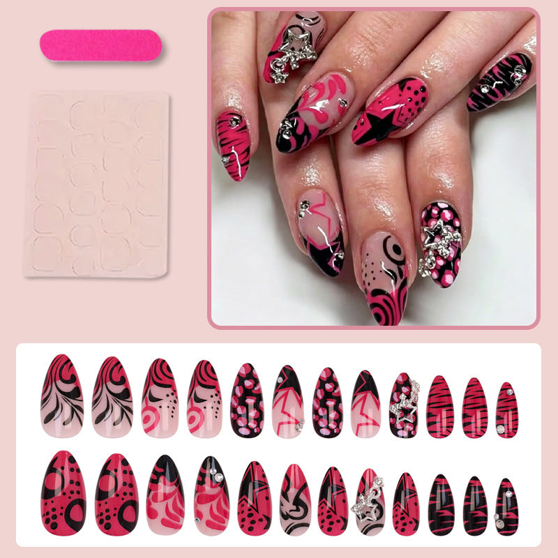 Nail art set with playful patterns and rhinestone embellishments Kalsten