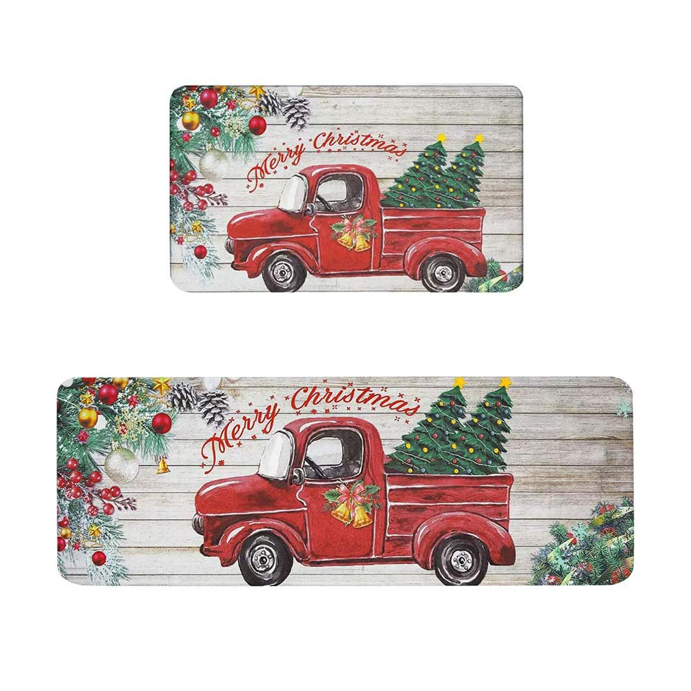 Festive Christmas-Themed Kitchen Mat Set