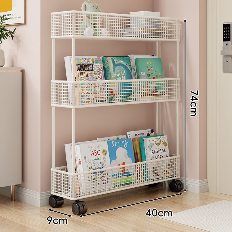 Freestanding Four‑Tier Metal Mesh Book and Display Shelf Rack