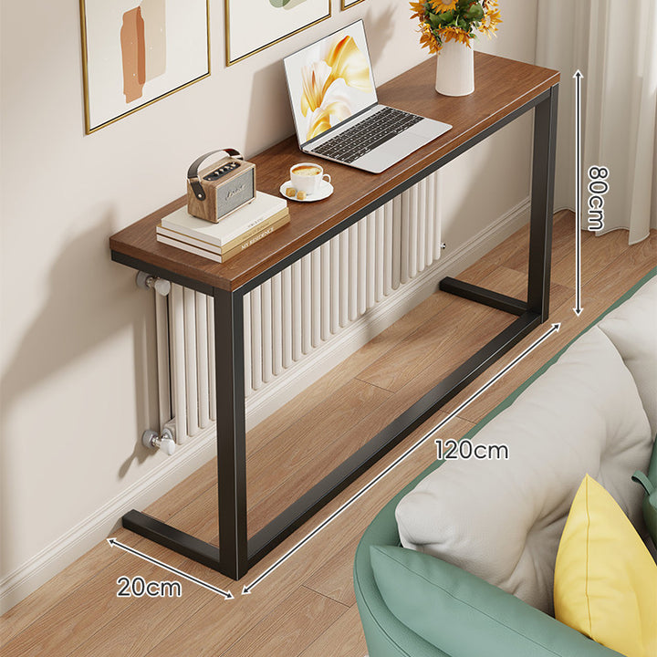 Slim Wooden-Top Metal Console Table for Sofa Back and Hallway