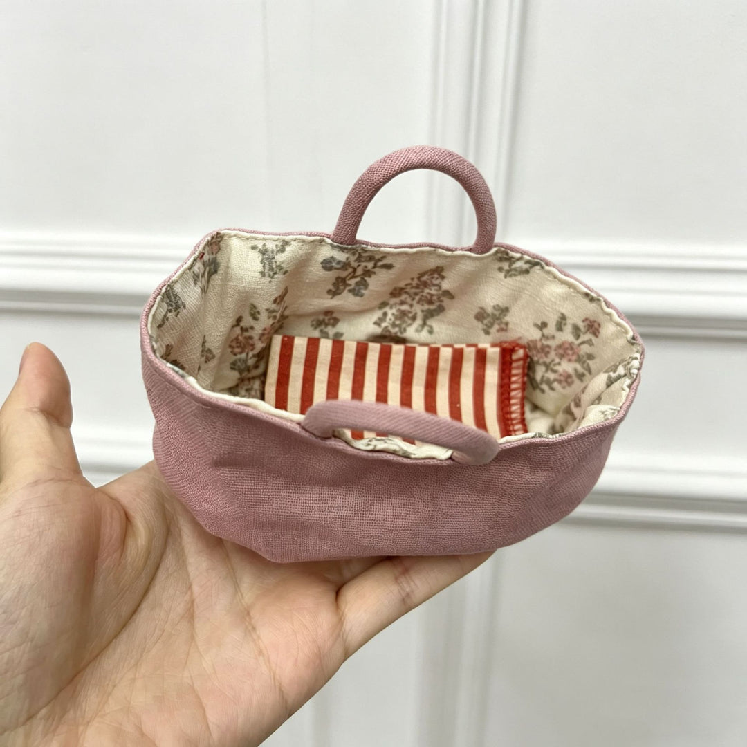 Small Linen Cosmetic Pouch with Floral Cotton Lining