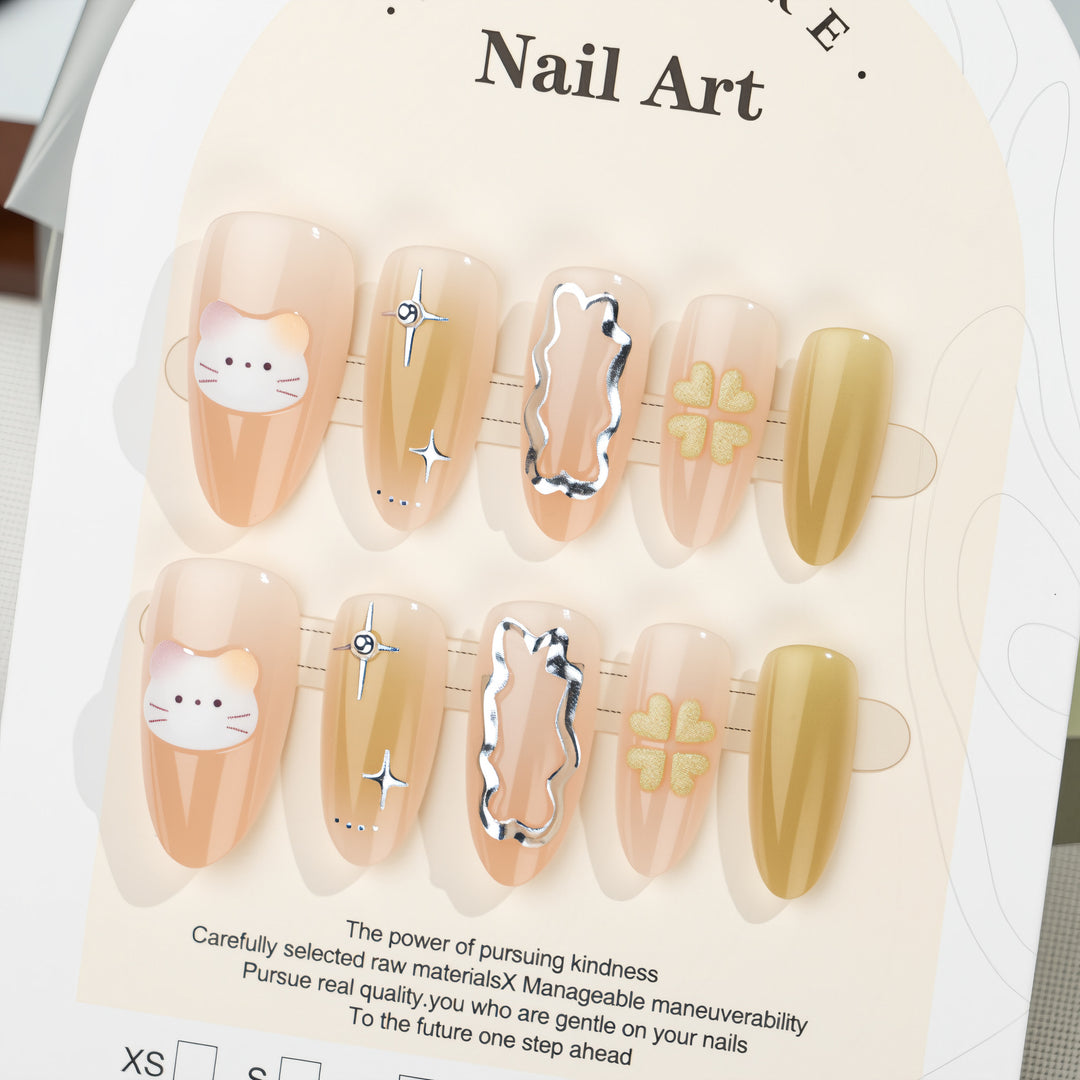 Decorative Cat-Themed Press-On Nail Set