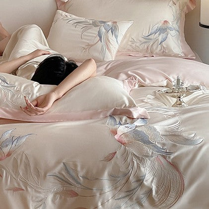 Luxurious embroidered satin bedding set with silky soft finish