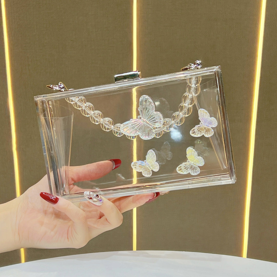 Butterfly-Embellished Acrylic Clutch