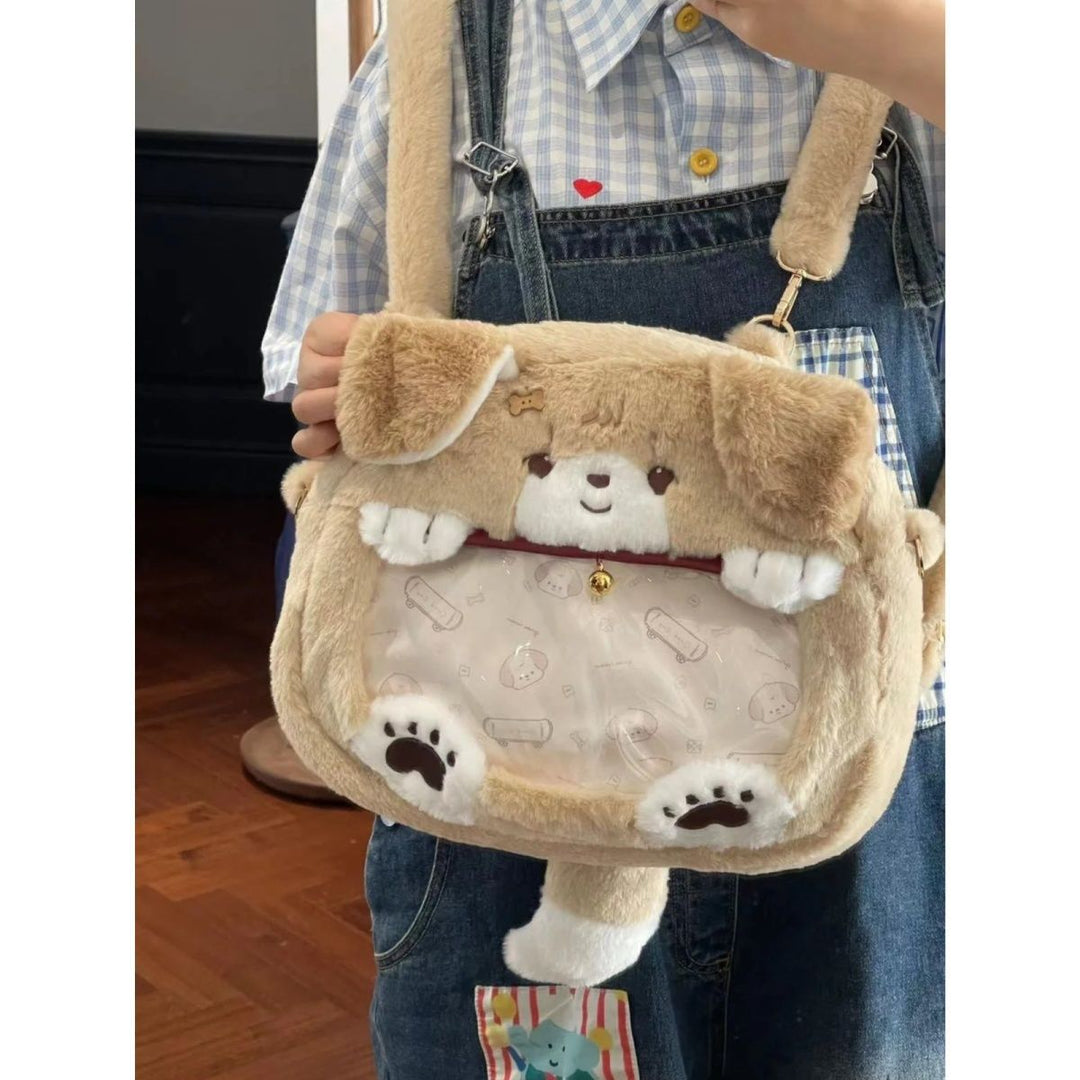 Plush Shoulder Bag with Dog Motif Kalsten