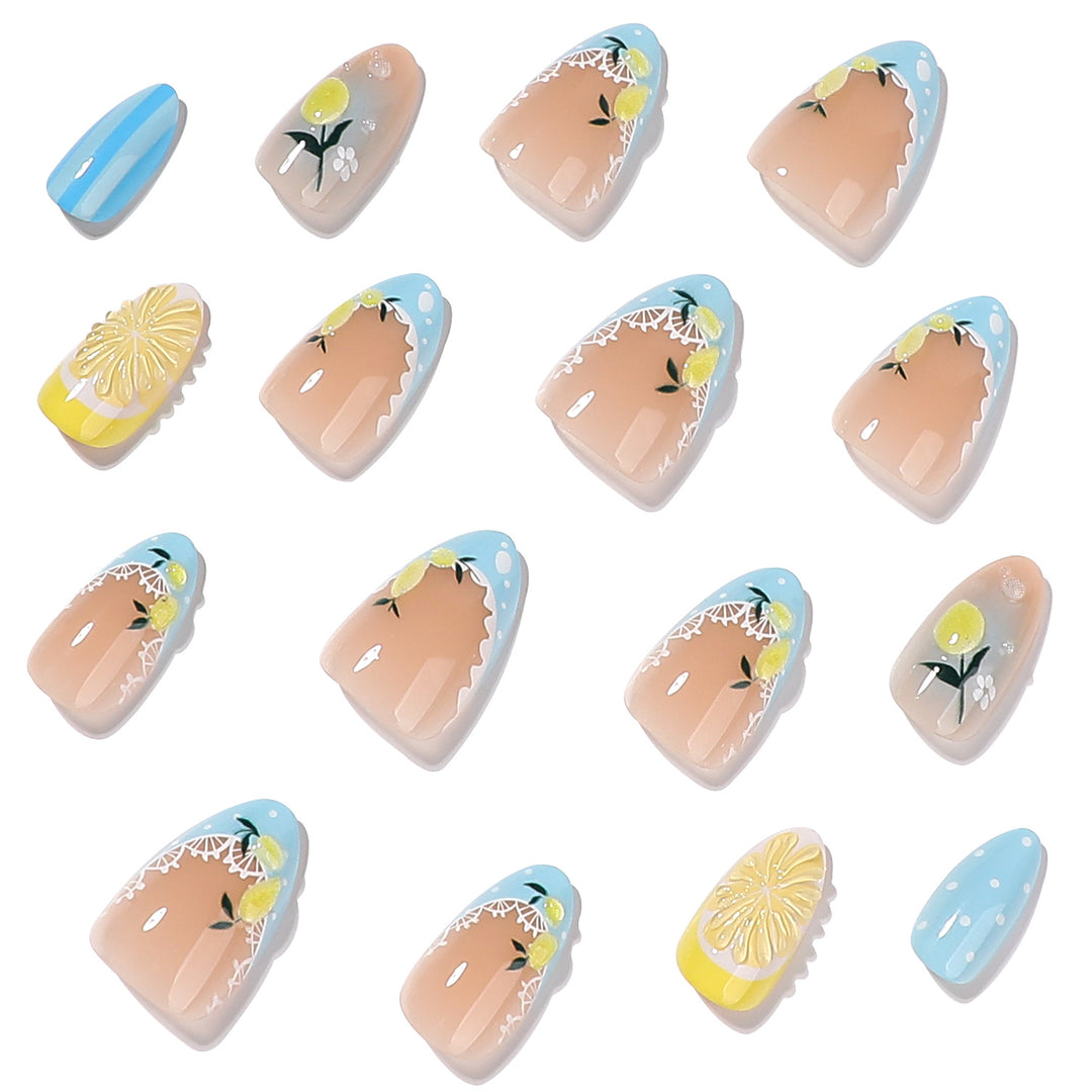 Artificial nail art with lemon and flower motifs Kalsten