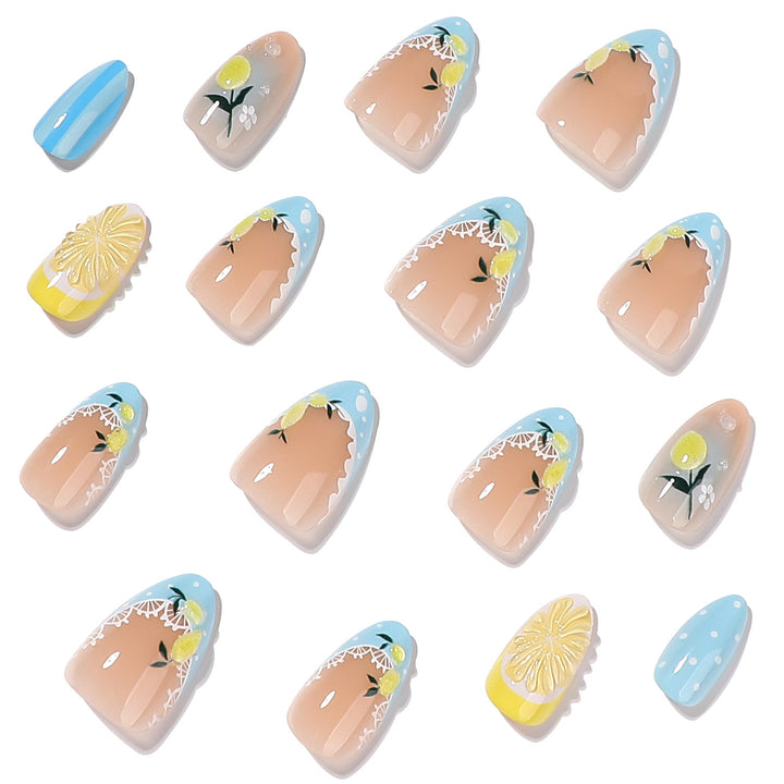 Artificial nail art with lemon and flower motifs Kalsten