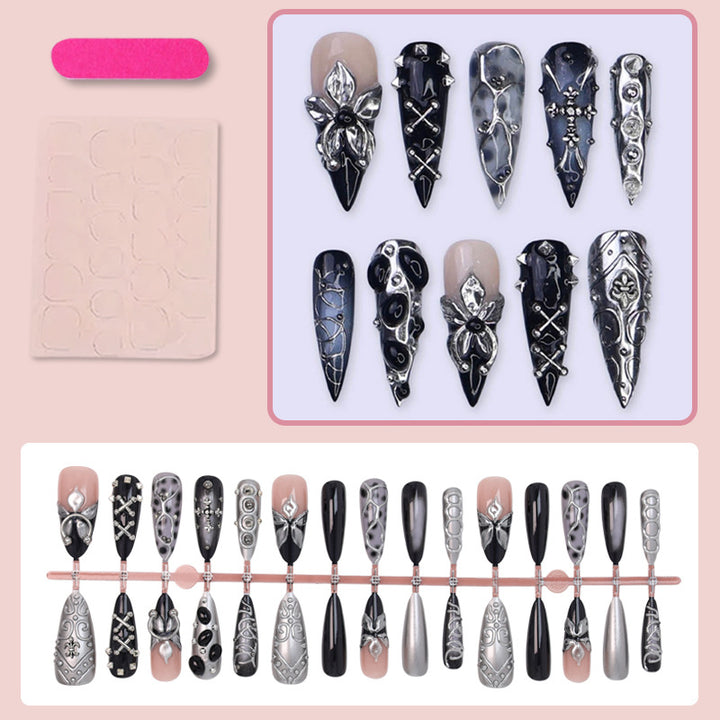 Artificial nail set with elegant 3D embellishments and stylish accents Kalsten