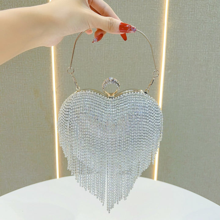 Heart-Shaped Rhinestone Evening Handbag