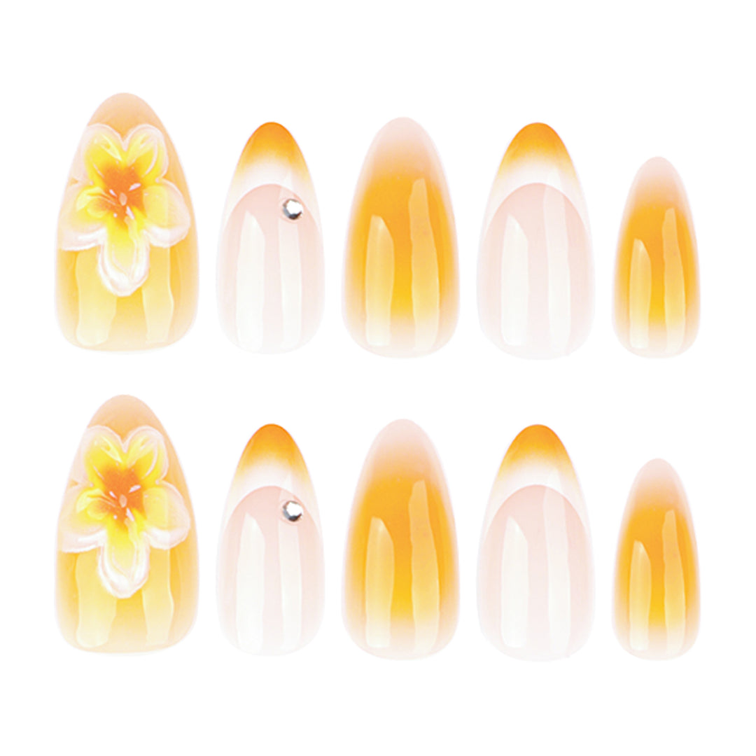 Artful nail extensions with delicate ombre effect and floral accents Kalsten