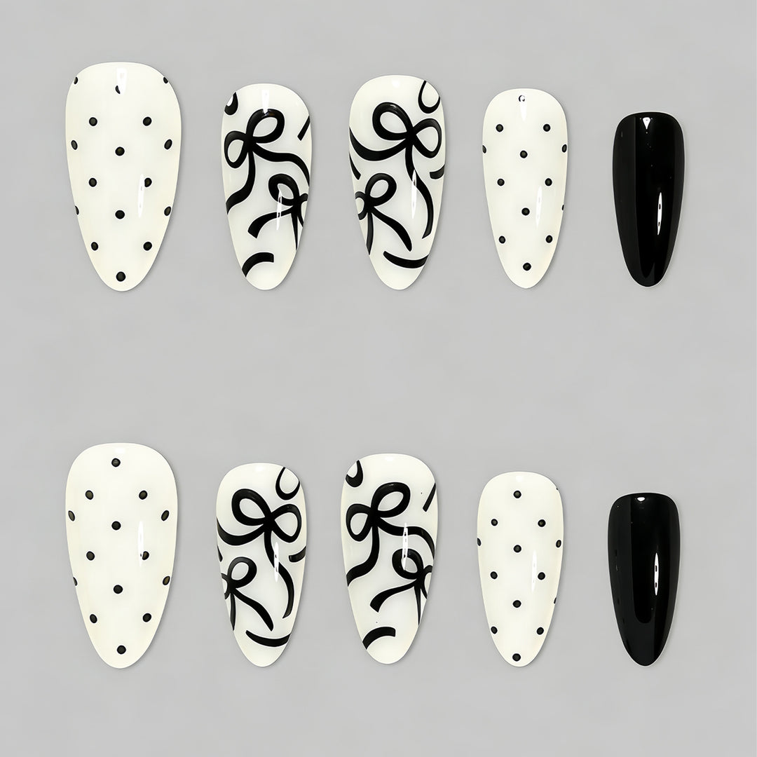 Artistic Press-On Nail Set with Bow Designs Kalsten