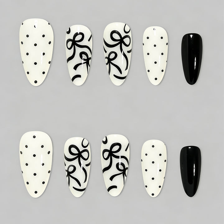 Artistic Press-On Nail Set with Bow Designs Kalsten