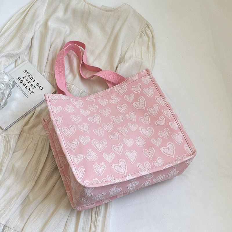 Heart-Embroidered Utility Tote