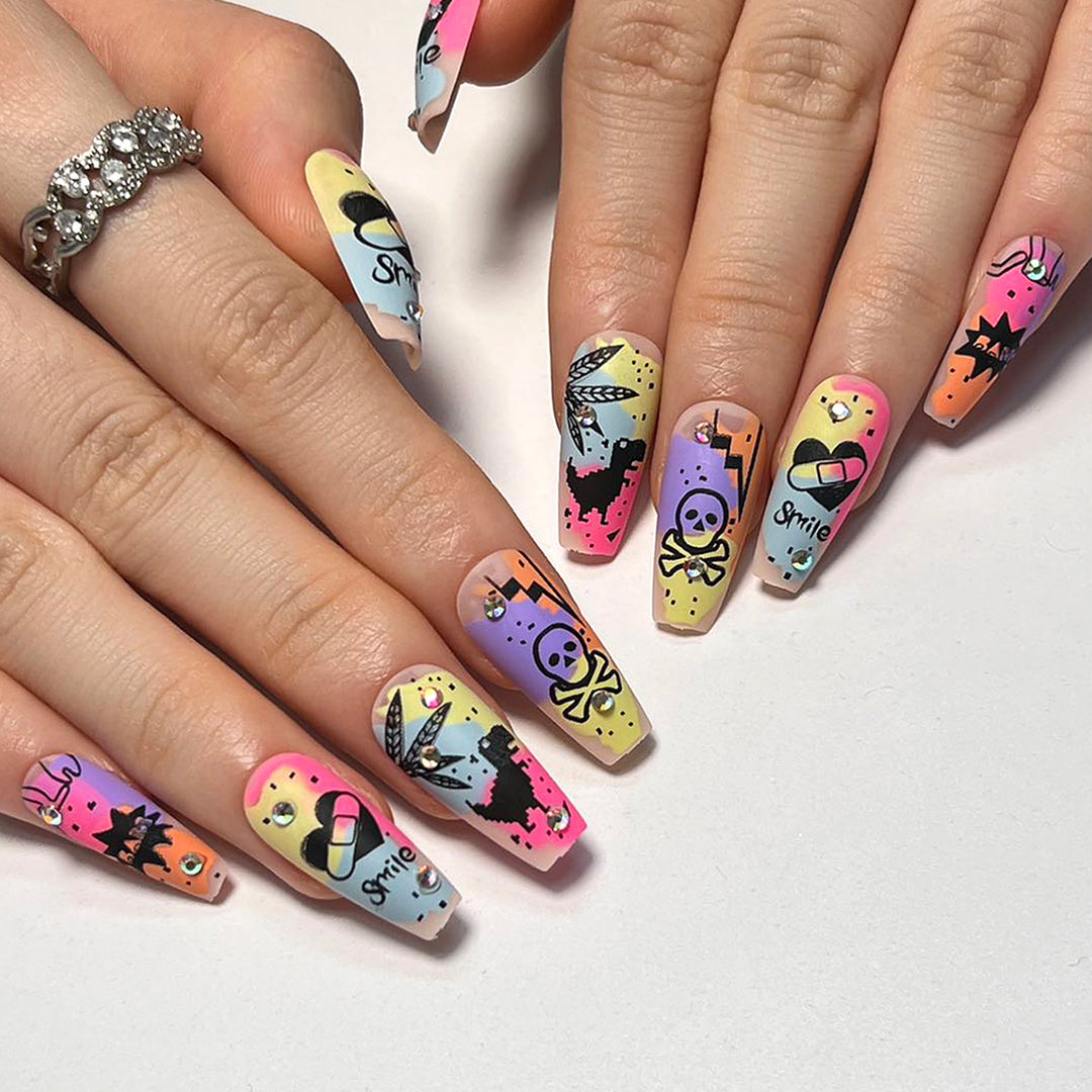 Artistic nail art with colorful design and glitter decoration Kalsten